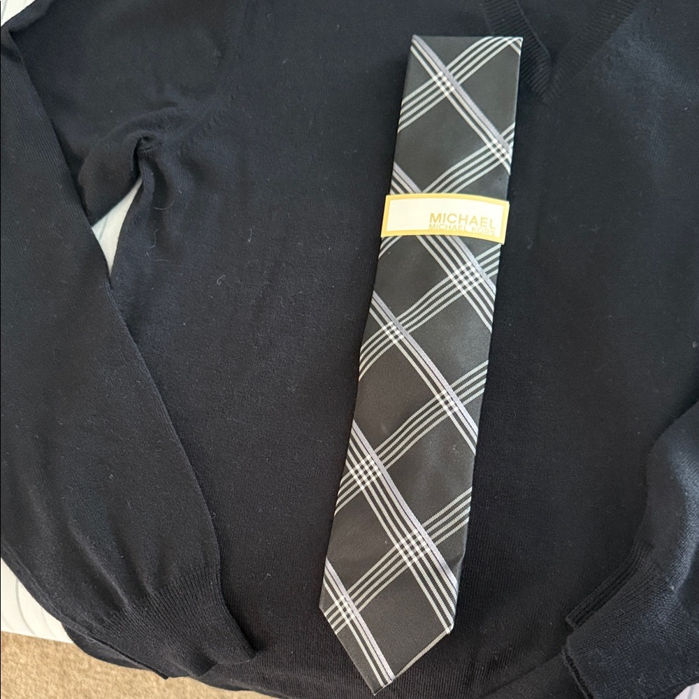 Michael Kors Black Tie with Gray Plaid